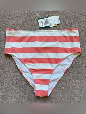 Roxy - Sisters High Waist Stripe Swimsuit Bottoms - CORAL WHITE STRIPES